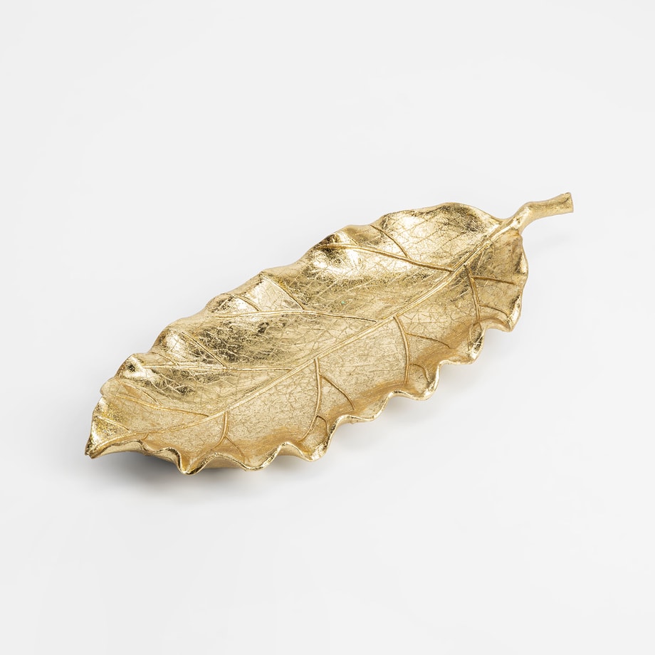 Patera dekoracyjna, LIŚĆ, złota 31x12 cm