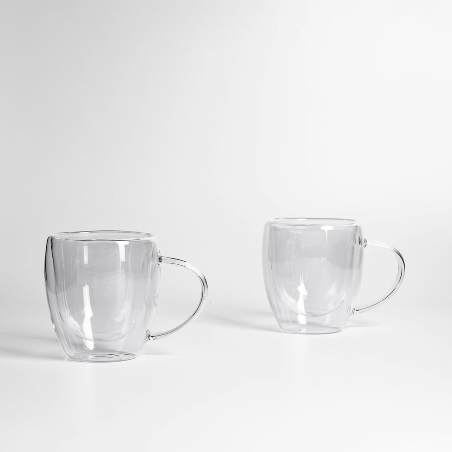 Zestaw 2 szklanek termicznych z podwójną ścianką z uchem 300 ml
