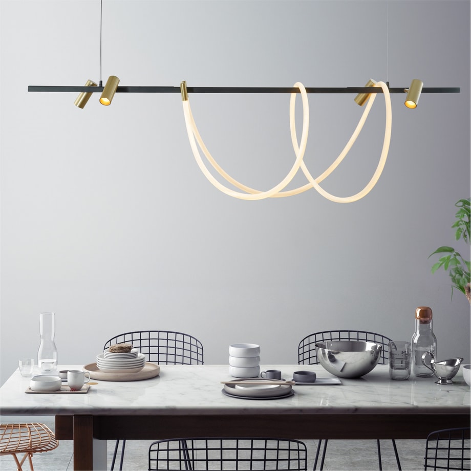 Lampa wisząca LED listwa z reflektorkami czarno-złota BALBO na pilota