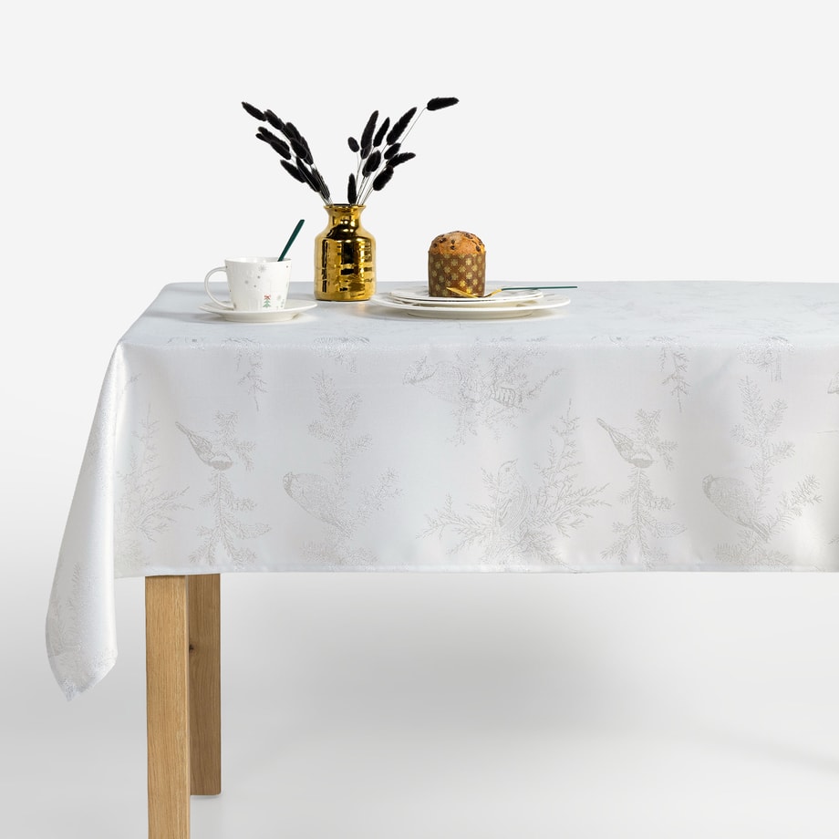 Obrus w świąteczne gałązki biały 140x260 cm IVORY 