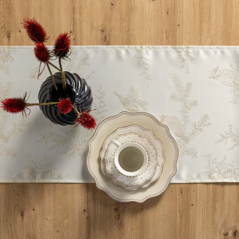 Bieżnik w świąteczne gałązki ecru 40x120 cm IVORY