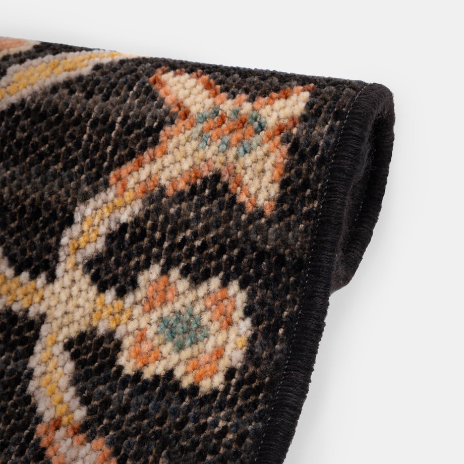 Dywanik KLASYK WOOL w kwiaty, czarny, 60x100 cm