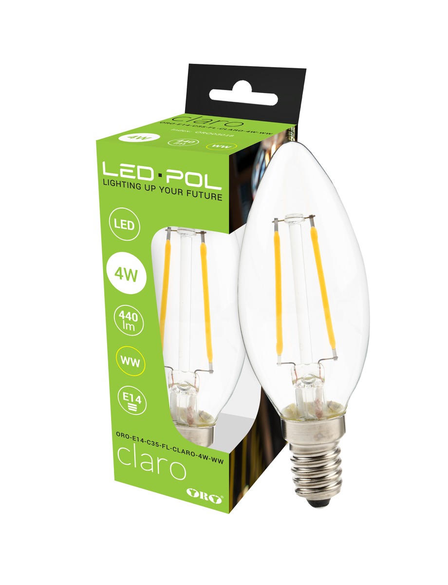 Żarówka LED E14 4W barwa ciepła ORO-E14-C35-FL-CLARO-4W