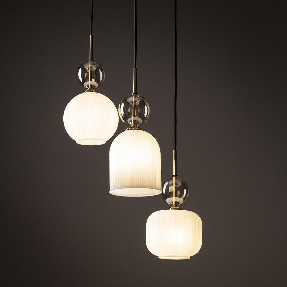 Lampa wisząca z 3 kloszami biało-czarna SOPHIA