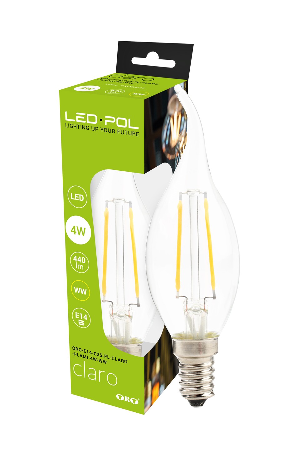 Żarówka LED E14 4W barwa ciepła ORO-E14-C35-FL-CLARO-FLAMI-4W