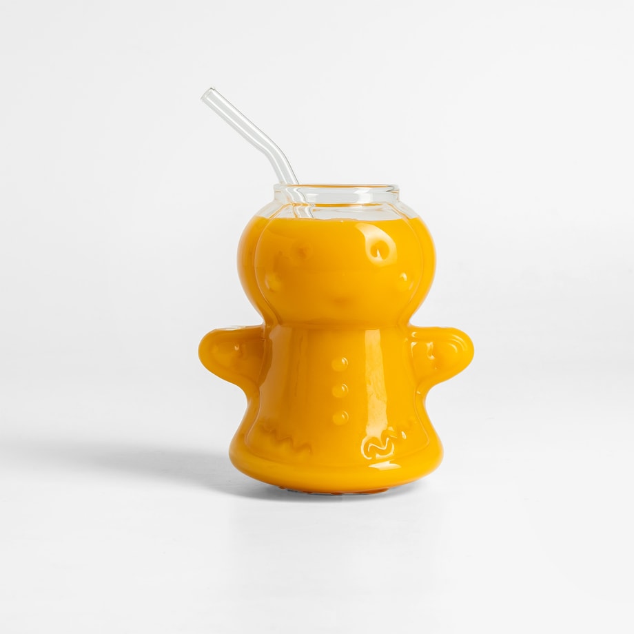 Szklanka świąteczna ze słomką GINGERBREAD przezroczysta 400 ml
