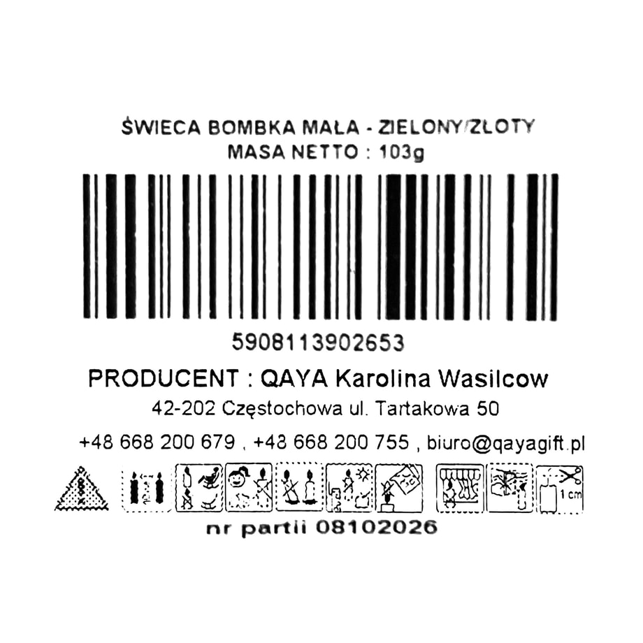 Świeca świąteczna zielona 6x6,5 cm BOMBKA