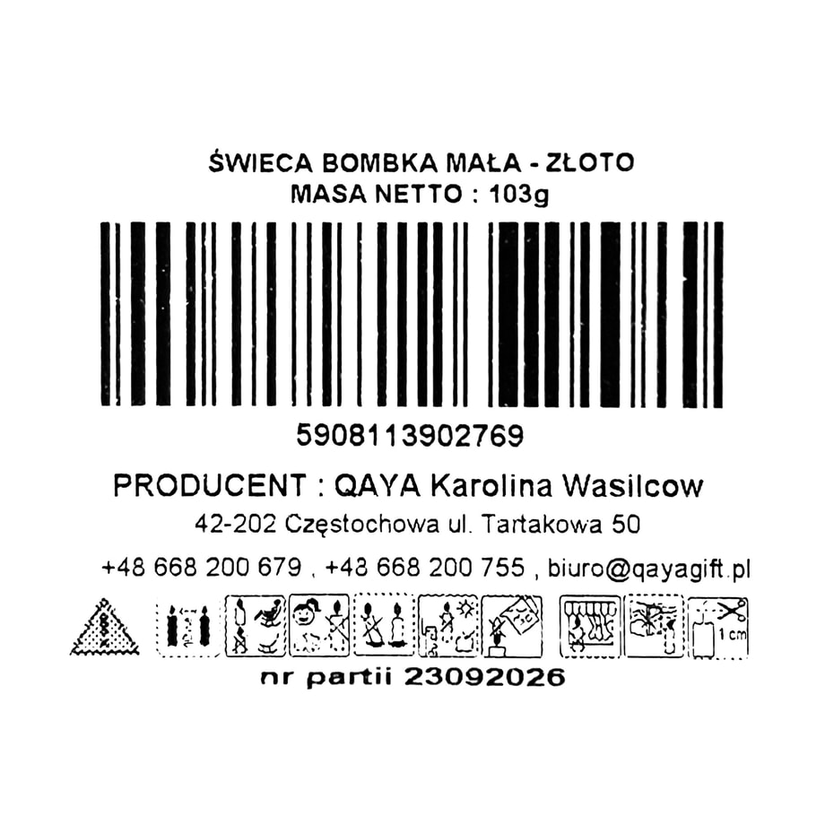 Świeca BOMBKA złota 6x6,5 cm