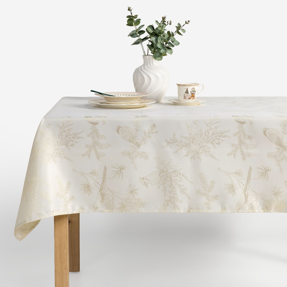 Obrus w świąteczne gałązki ecru 140x220 cm IVORY