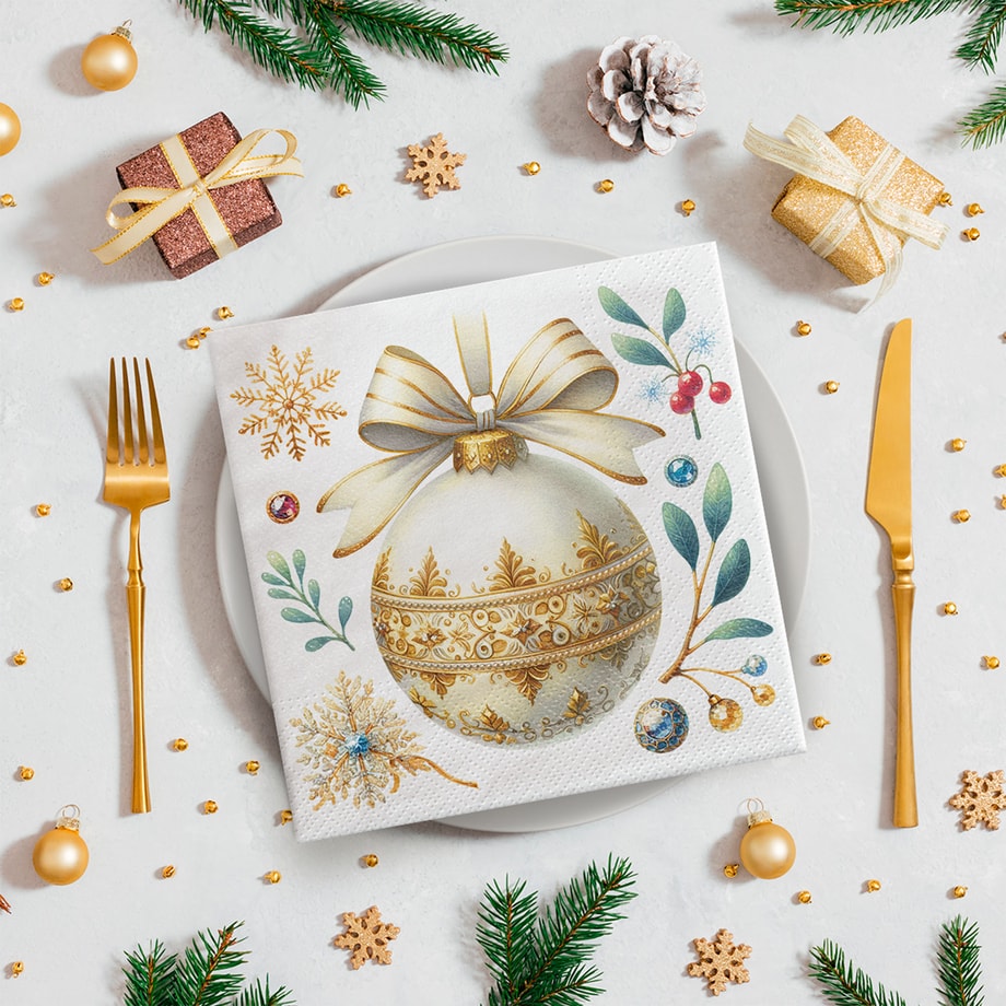 Serwetki świąteczne CLASSIC DECORATION białe 33x33 cm 20 szt. LUNCH