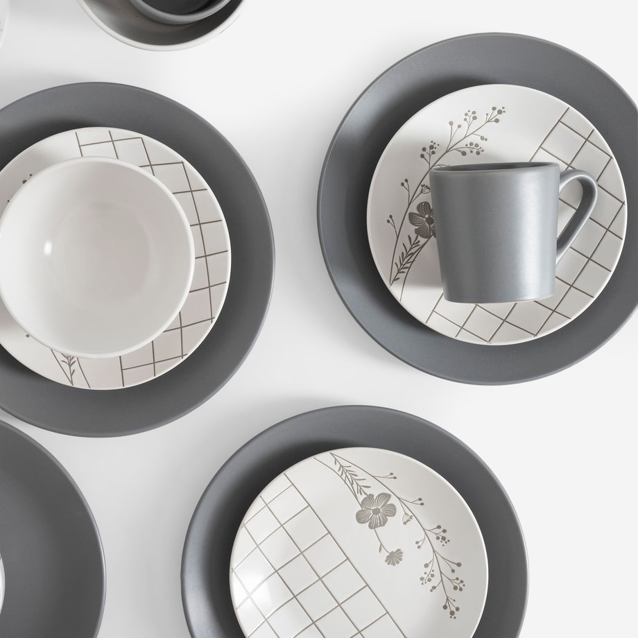 GRID GRAY komplet obiadowy szary 16 elementów