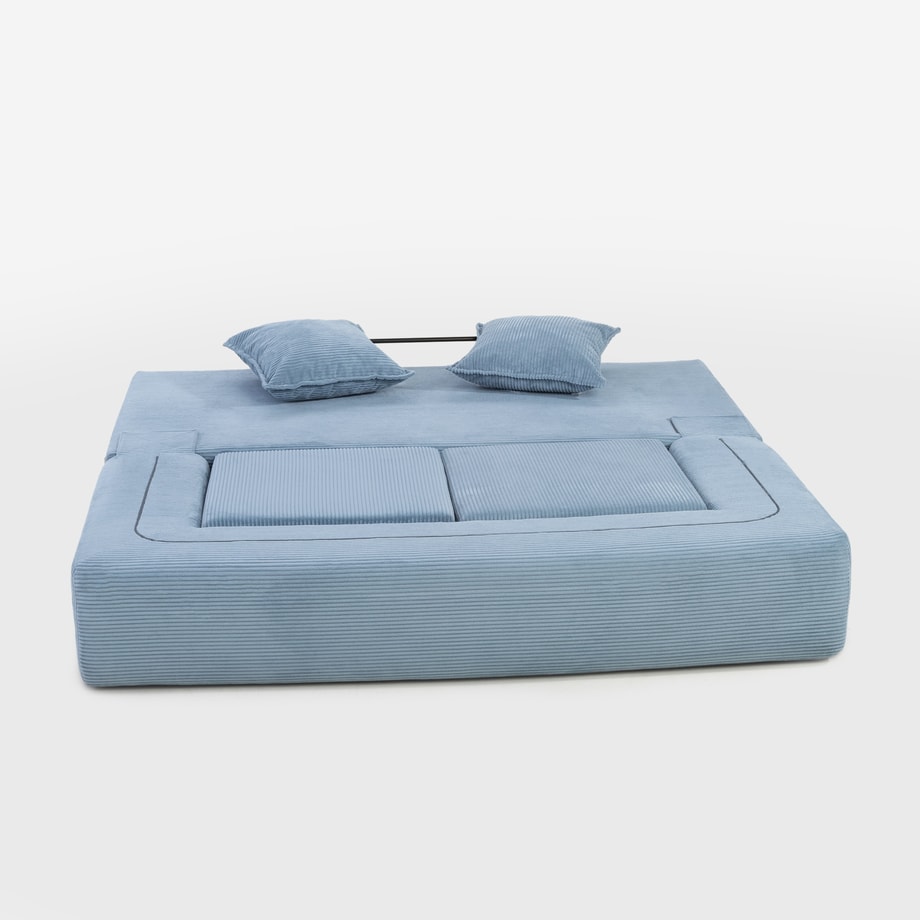 Sofa 3-osobowa z 2 pufami jasnoniebieska CITY - 2