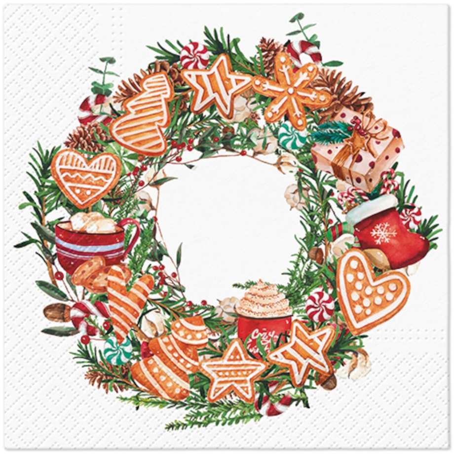 Serwetki bożonarodzeniowe GINGERBREAD WREATH 20 szt. - 1