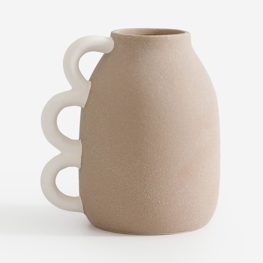 Wazon ceramiczny z uchwytami beż  16,9 cm - 1