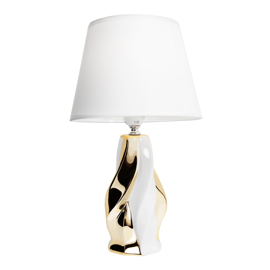Lampka nocna biała ze złotym, ceramiczna podstawa - 1