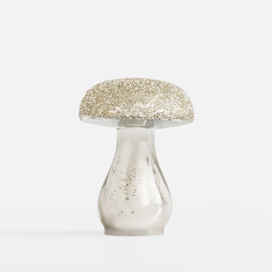 Dekoracja szklana GRZYBEK, srebrna, 10 cm - 1
