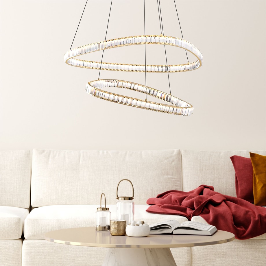 Lampa wisząca LED 2 pierścienie złota ATHESA z pilotem - 2