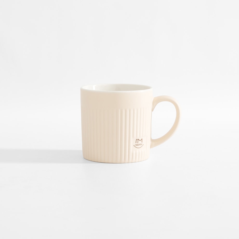 Kubek porcelanowy, ryflowany, beżowy, 370 ml - 1