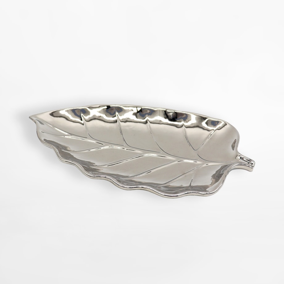 Patera dekoracyjna liść srebrna 30 cm - 1