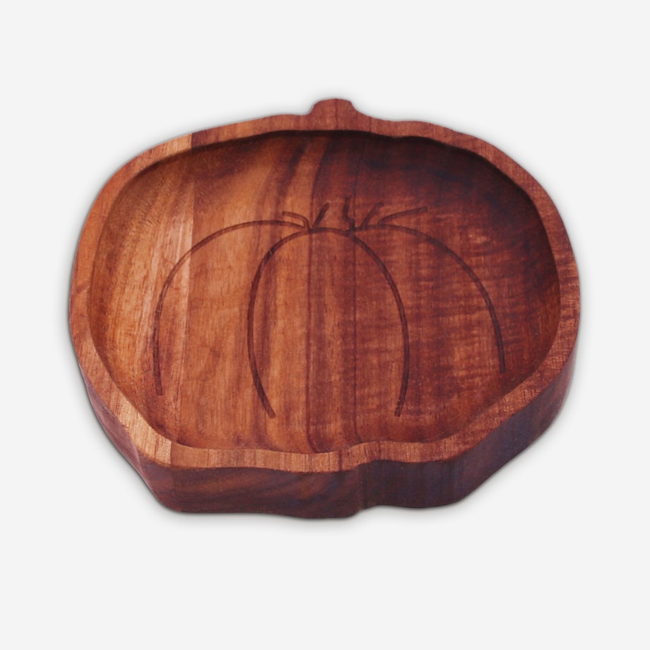 Akacjowa taca do serwowania w kształcie dyni, 13 cm - 1