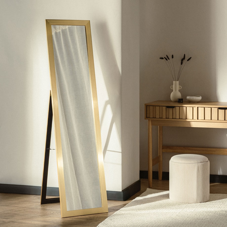Lustro 32x152 cm stojące w złotej ramie SLIM - 2