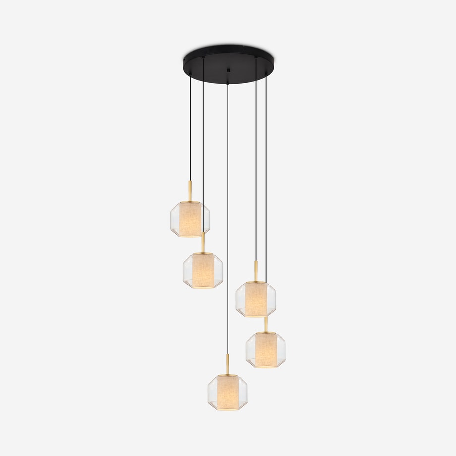Lampa wisząca 5 kloszy czarno-złota SOLIX - 1