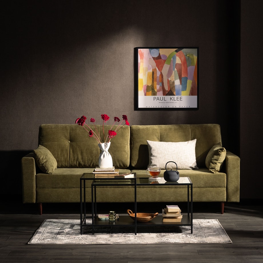Sofa 3-osobowa rozkładana oliwkowa MOSKA - 2