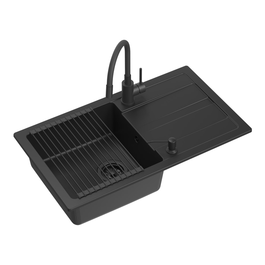 Komplet zlewozmywak QUADRON czarny MAX 77x44 cm z akcesoriami - 1