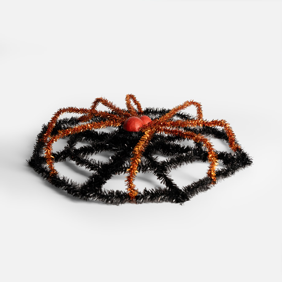 Dekoracja halloween PAJĘCZYNA czarno-pomarańczowa 50 cm - 1