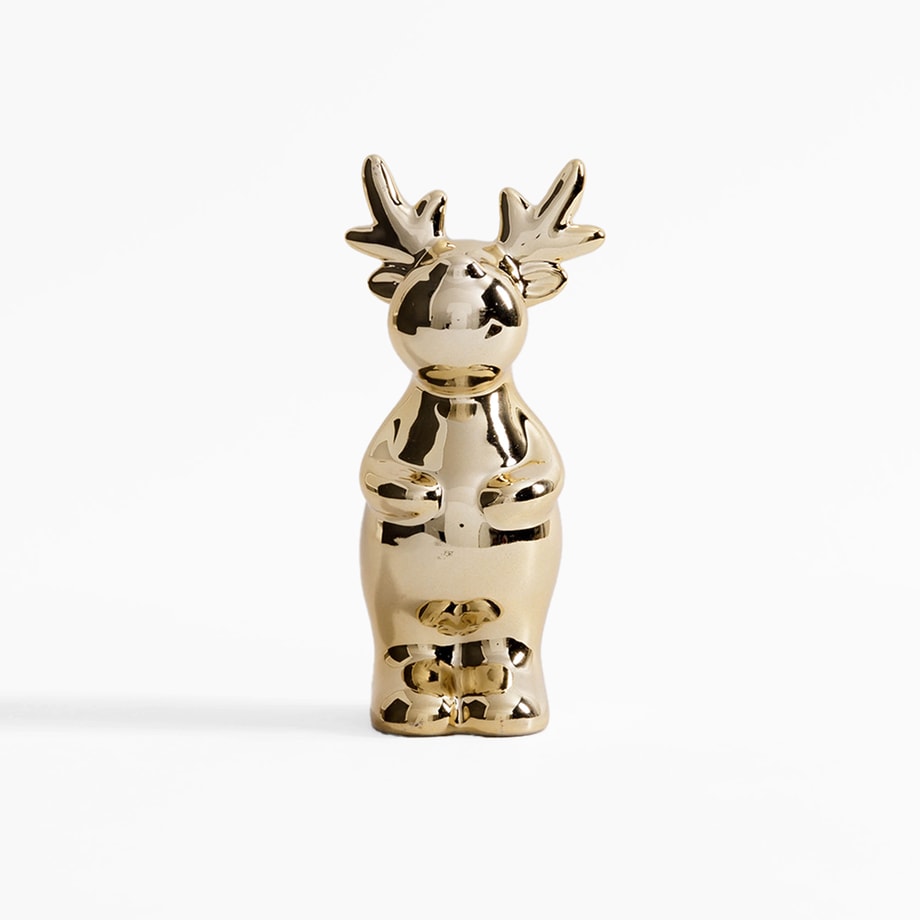 Figurka dekoracyjna złota jelonek stojący 17 cm - 1