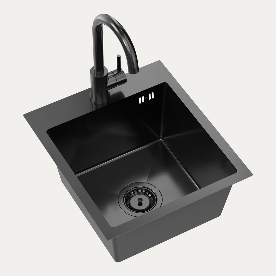 Komplet zlewozmywak QUADRON czarny AVENIR SMART 40X45 cm z baterią - 1