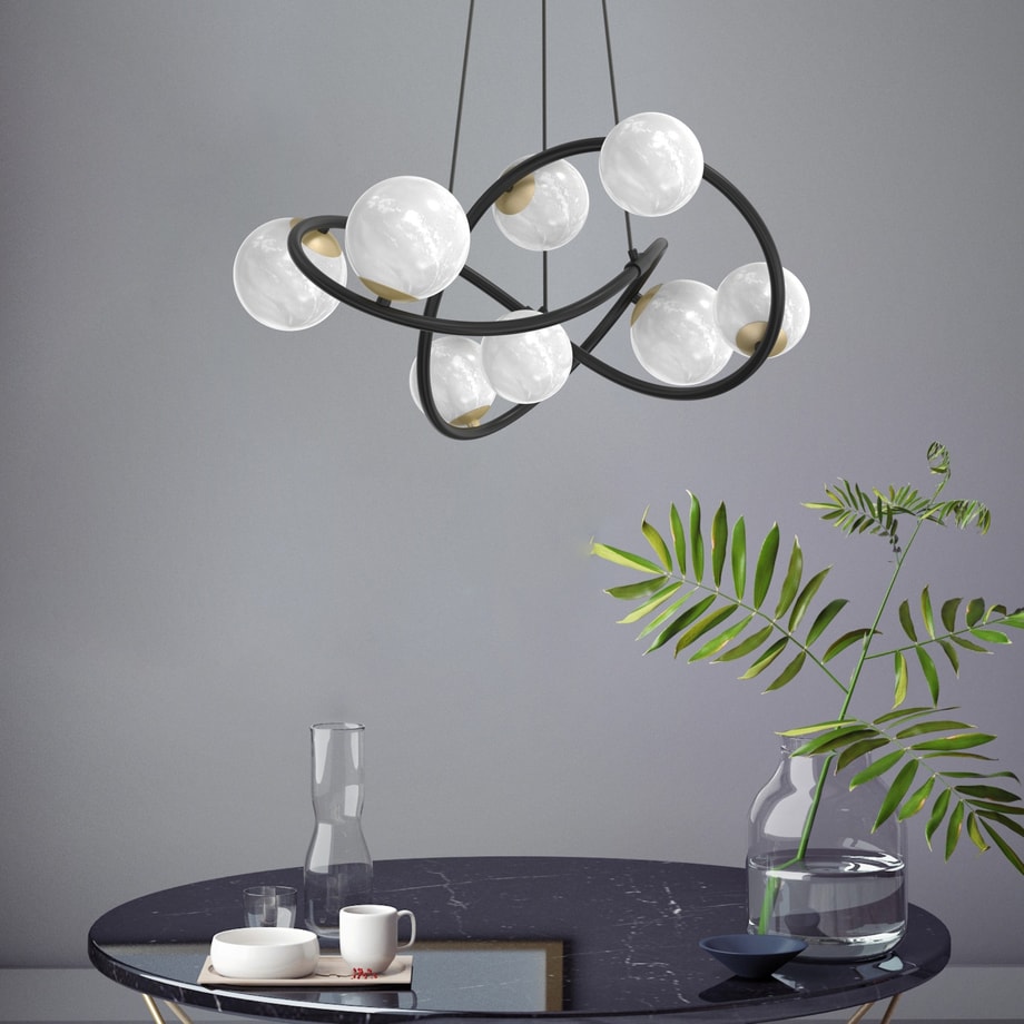 Lampa wisząca 8 kloszy kule czarno-złota NISYRO - 2