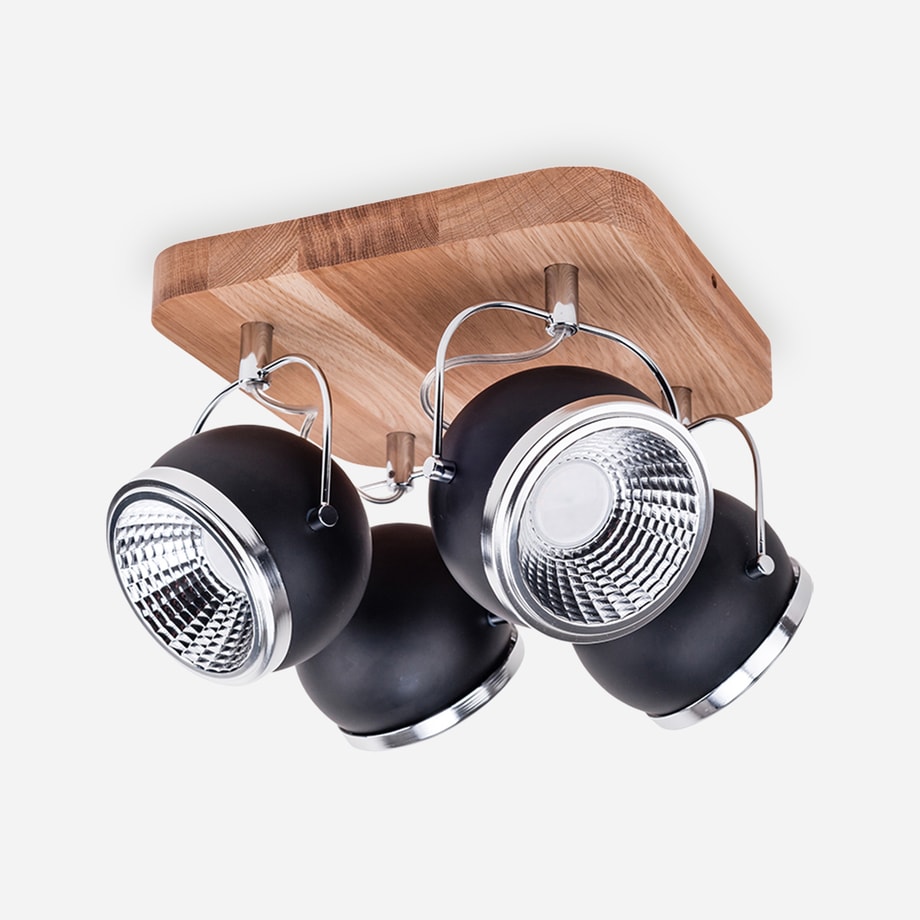 Lampa sufitowa 4 reflektory dąb olejowany czarna BALL WOOD - 1
