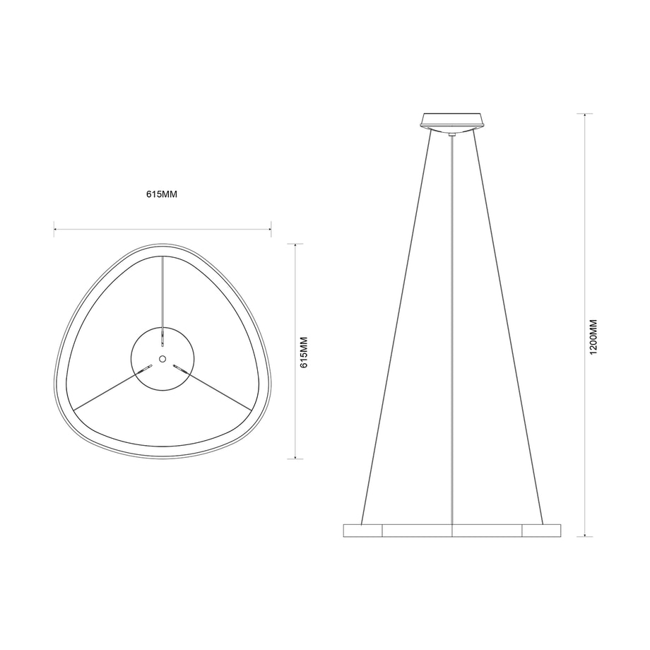 Wymiary dla lampy wiszącej LED LIRIA przedstawione na rysunku technicznym.