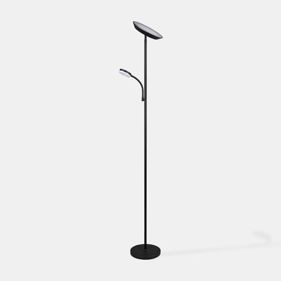 Lampa podłogowa ledowa czarna widoczna od przodu.