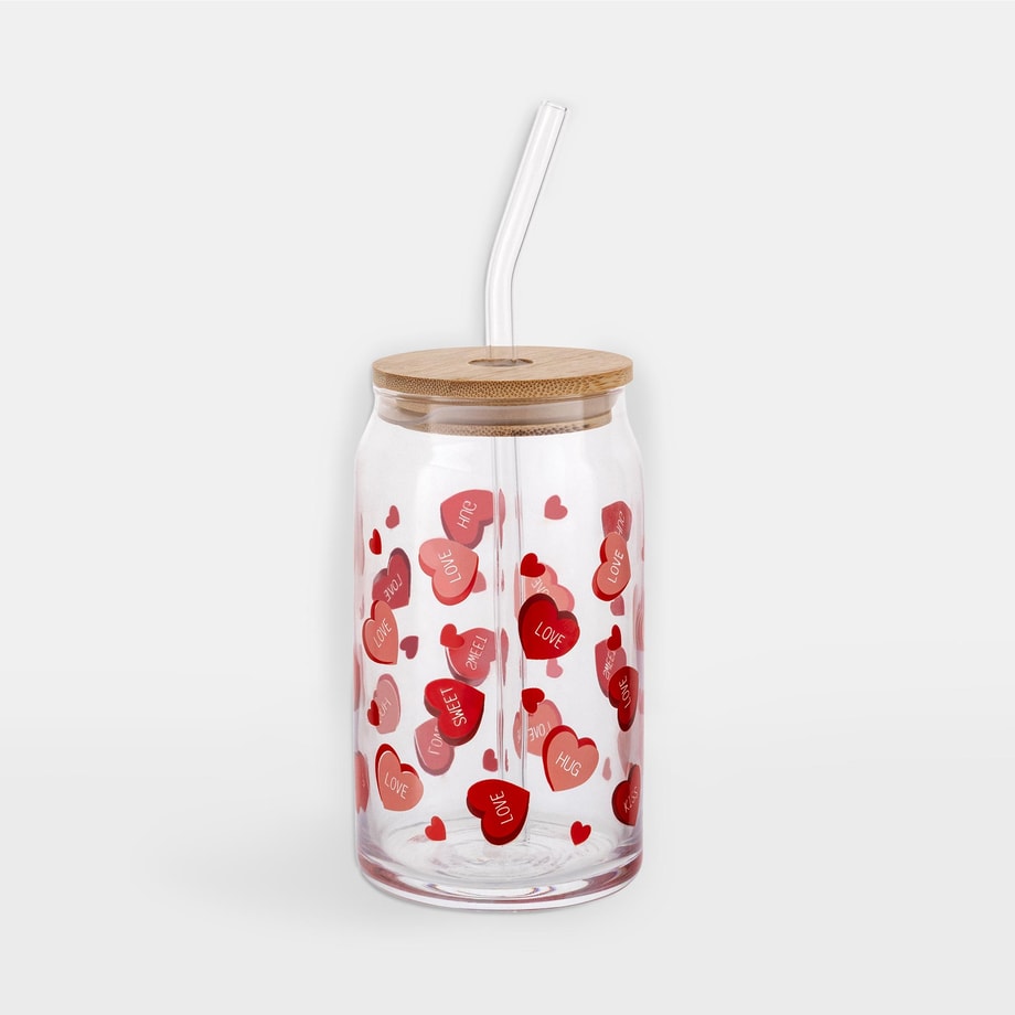 Szklanka ze słomką, w serca DI AMO 460 ml - 1