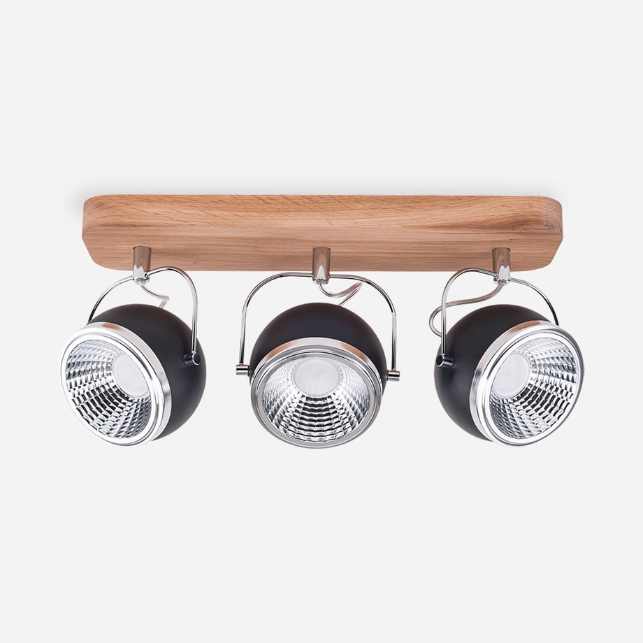 Lampa sufitowa 3 reflektory dąb olejowany czarna BALL WOOD - 1
