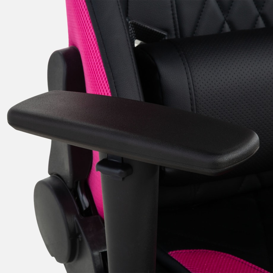 Fotel gamingowy, ergonomiczny z poduszką lędźwiową i zagłówkiem, czarno-różowy MEWINO - 11