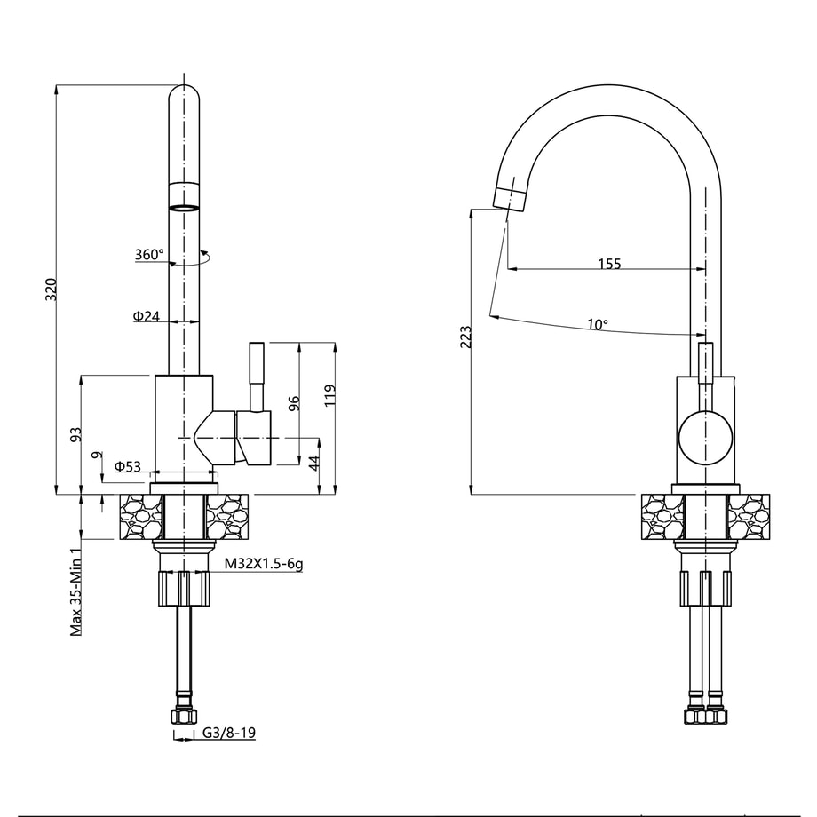 Komplet zlewozmywak QUADRON czarny AVENIR BOX 50X45 cm z baterią - 4