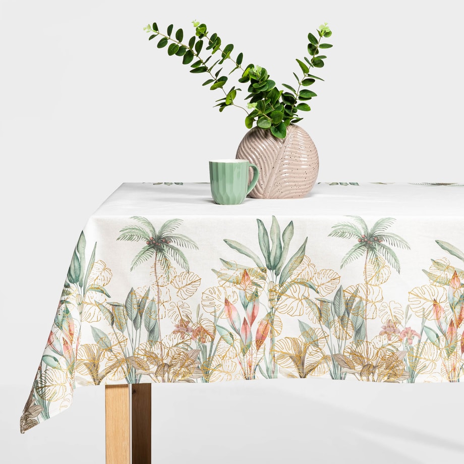 Obrus SOLEYA biały w palmy 140x220 cm - 1