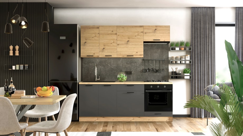Zestaw mebli kuchennych MILENA dąb artisan grafit 200 cm bez blatu - 3