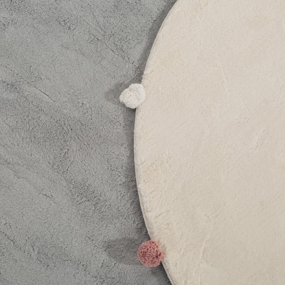 Dywan okrągły z pomponami szary 120 cm - 4