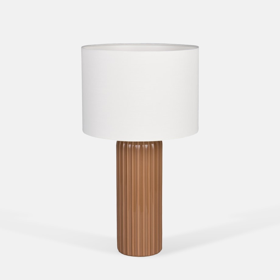 Lampa stołowa mokka-beż widoczna od przodu.