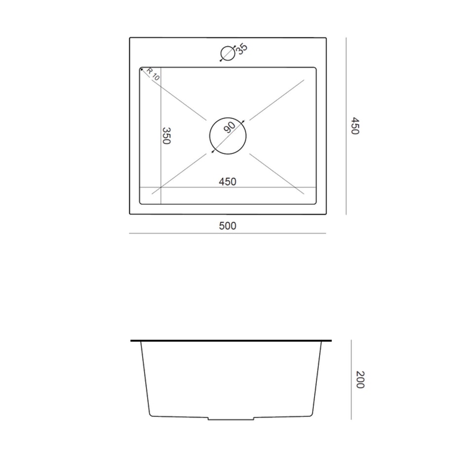 Komplet zlewozmywak QUADRON czarny AVENIR BOX 50X45 cm z baterią - 2