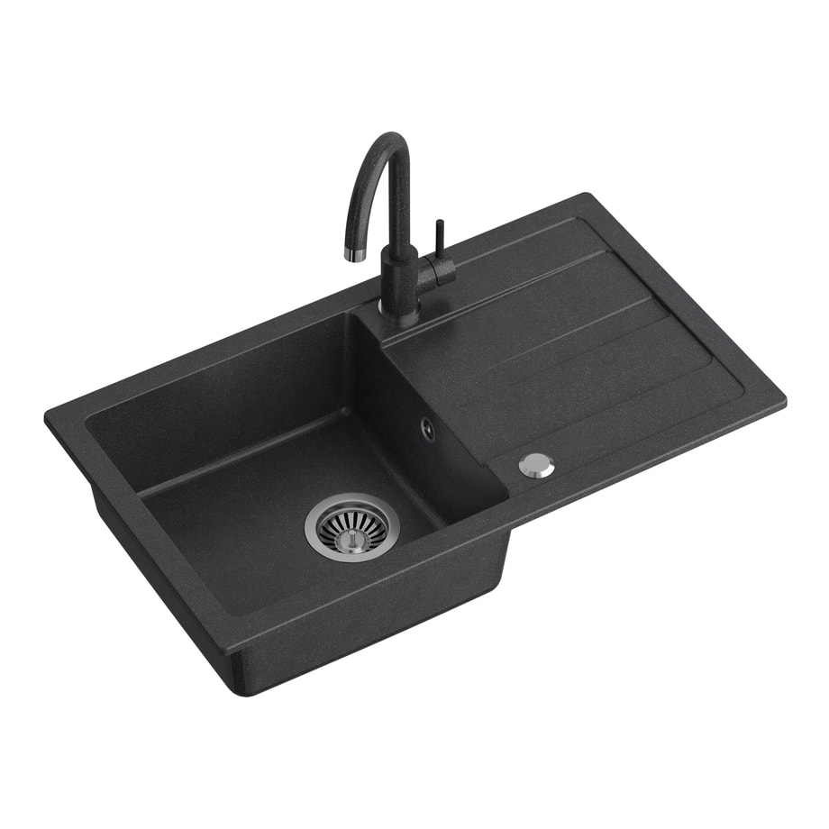Komplet zlewozmywak QUADRON czarny PROFIT MAX 1K/Z/O 77x44 z czarną baterią - 1