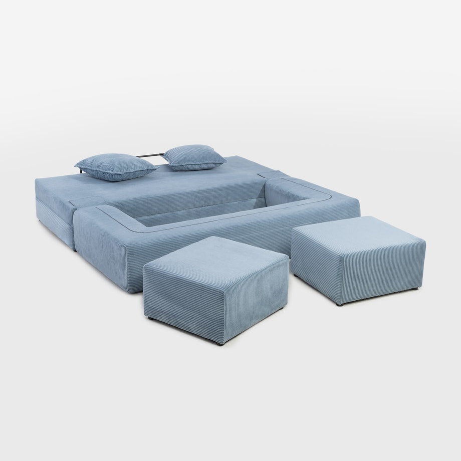Sofa 3-osobowa z 2 pufami jasnoniebieska CITY - 4