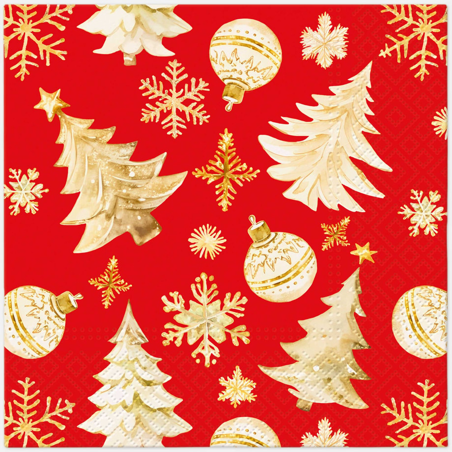 Serwetki świąteczne GOLDEN CHRISTMAS TREES złoto-czerwone 20 szt. - 1