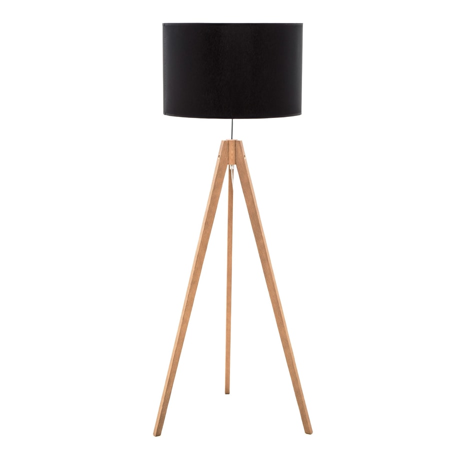 Lampa na drewnianym trójnogu abażur czarny TREVISO - 1