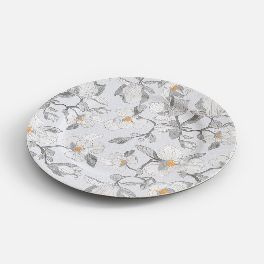 Talerz dekoracyjny, podtalerz w kwiaty, srebrny, 33 cm - 3