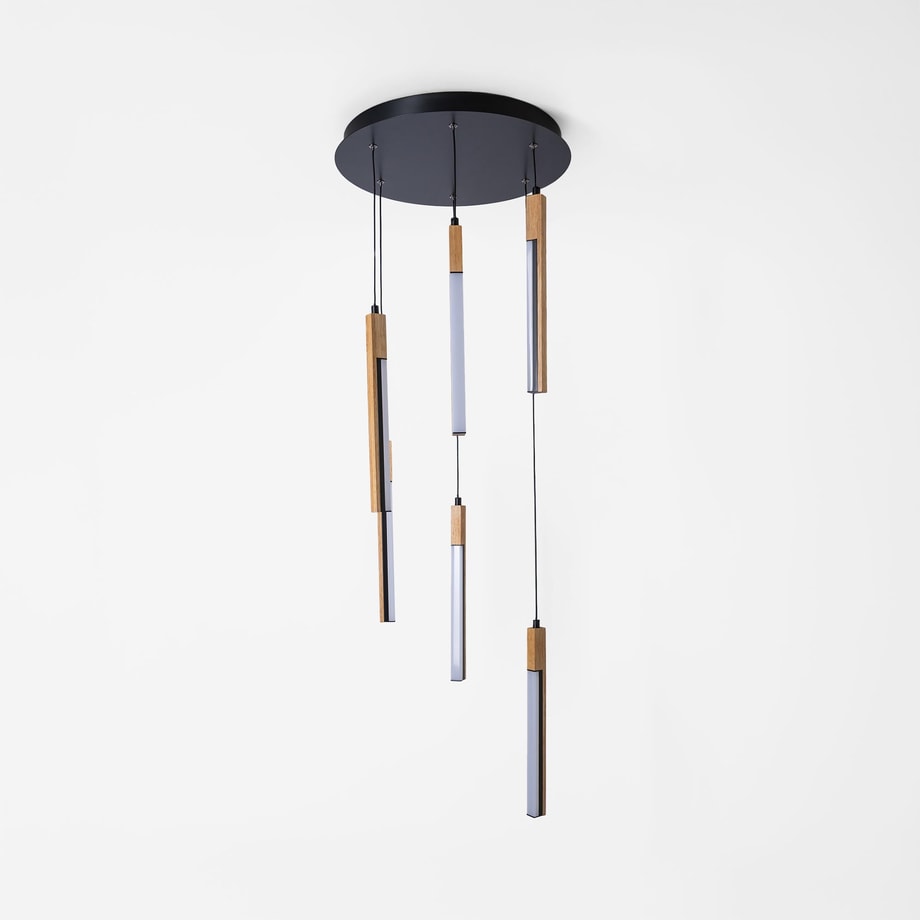 Lampa wisząca LED podstawa okrągła czarna drewniana ELIOT VI - 1